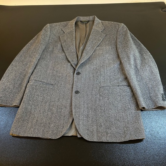 American Trend Herringbone Blazer Sport Coat Lambs Wool Blend Gray Mens 46" - Picture 1 of 16
